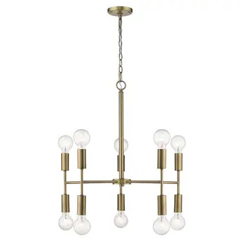 Brass Candle Style Ten Light Metal Dimmable Chandelier