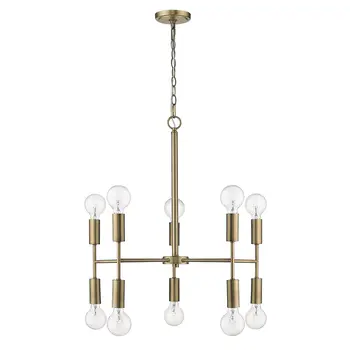 Brass Candle Style Ten Light Metal Dimmable Chandelier