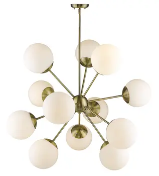 Brass Sputnik Twelve Light Frosted Metal Dimmable Chandelier With White Shades