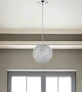 Distratto 1-Light Polished Chrome Pendant Enmeshed Aluminum Wire Shade (12")