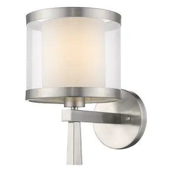 White and Silver Wall Light with Fabric Shade