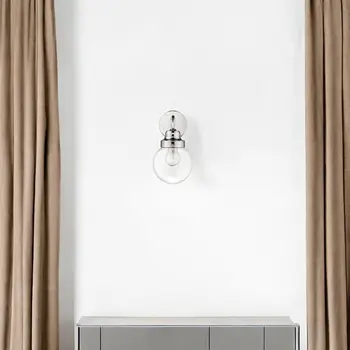 One Light Silver Wall Sconce with Round Glass Shade