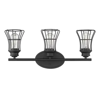 Three Light Matte Black Cage Wall Sconce