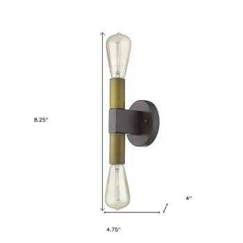 Two Light Brass and Wood Wall Sconce