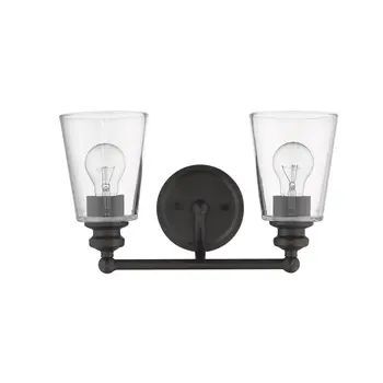Two Light Antique Bronze Glass Shade Wall Sconce