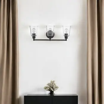 Three Light Antique Bronze Glass Shade Wall Sconce