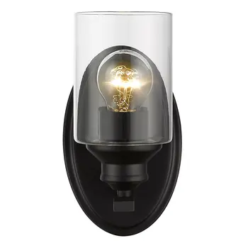 One Light Matte Black Wall Light with Clear Glass Shade