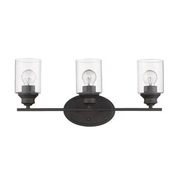 Three Light Bronze Wall Light with Clear Glass Shade