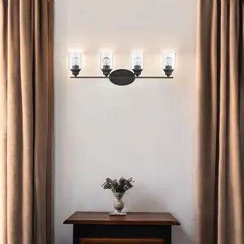 Four Light Bronze Wall Light with Clear Glass Shade