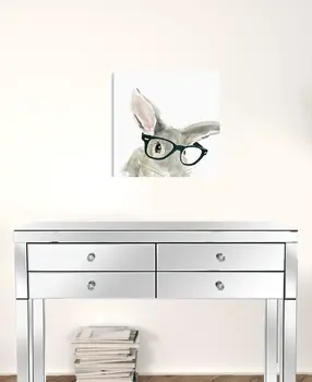 20" x 20" Watercolor Cutie Rabbit in Glasses Canvas Wall Art