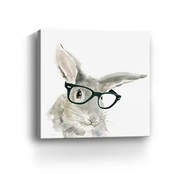 30" x 30" Watercolor Cutie Rabbit in Glasses Canvas Wall Art
