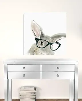 30" x 30" Watercolor Cutie Rabbit in Glasses Canvas Wall Art