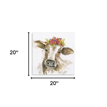 Watercolor Floral Cow Unframed Print Wall Art