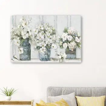 48" x 32" Watercolor Soft Pastel Bouquet Trio Canvas Wall Art