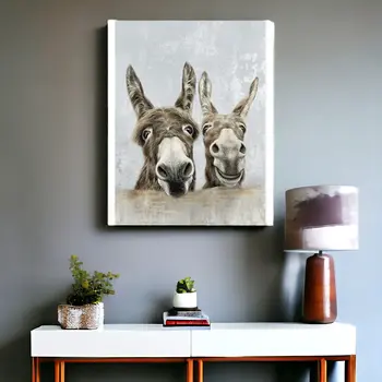 Cute Donkeys Canvas Unframed Print Wall Art