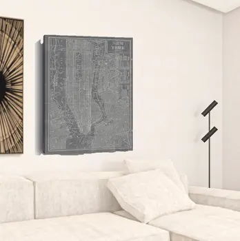 48" x 32" Gray and White Aerial New York Map Canvas Wall Art