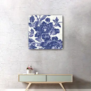 Blue Toile Roses Unframed Print Wall Art