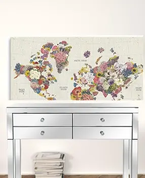 48" x 32" Fun Floral Map of the World Canvas Wall Art