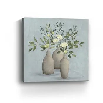 Pretty Bohemian Flowers In Ceramic Vases Unframed Print Wall Art