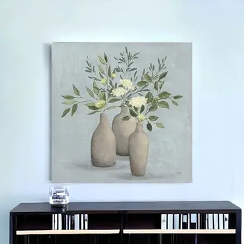 Pretty Bohemian Flowers In Ceramic Vases Unframed Print Wall Art