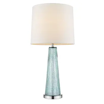 29" Aqua Glass Buffet Lamp With Off White Empire Shade