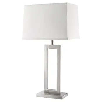 30" Silver Metal Table Lamp With White Rectangular Shade