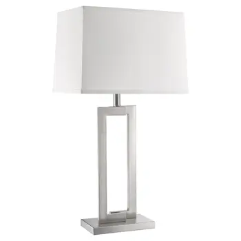 30" Silver Metal Table Lamp With White Rectangular Shade