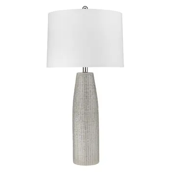 33" Light Gray Ceramic Table Lamp With White Drum Shade