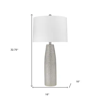 33" Light Gray Ceramic Table Lamp With White Drum Shade