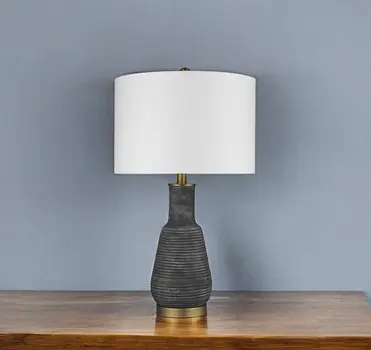 26" Distressed Black and Gold Ceramic Table Lamp With White Drum Shade