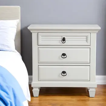 28" White Wood Three Drawer Nightstand