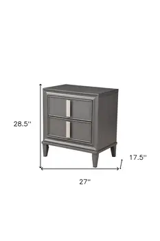 29" Dark Gray Solid Wood and Wood Two Drawer Nightstand