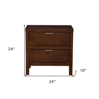 24" Brown Wood Two Drawer Nightstand