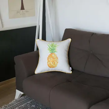 Orange and White Printed Pineapple Throw Pillow
