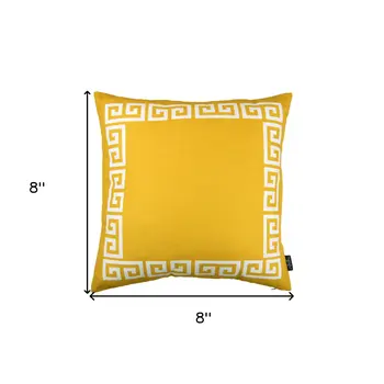 Yellow and White Greek Key Bordered Throw Pillow