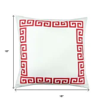 18" Red And White Geometric Fabric Throw Pillow