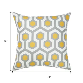 Yellow and Gray Geometric Circuit Throw Pillow