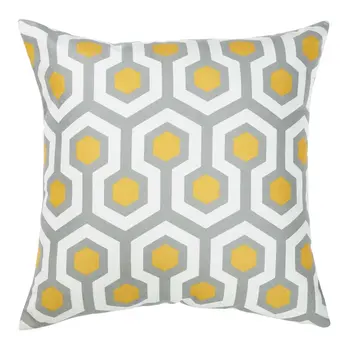 Yellow and Gray Geometric Circuit Throw Pillow