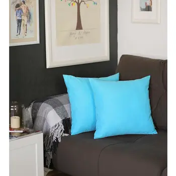 Set of Two 18" Turquoise Fabric Throw Pillows