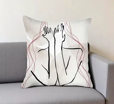 18" White And Black Abstract Hiding Face Fabric Throw Pillow
