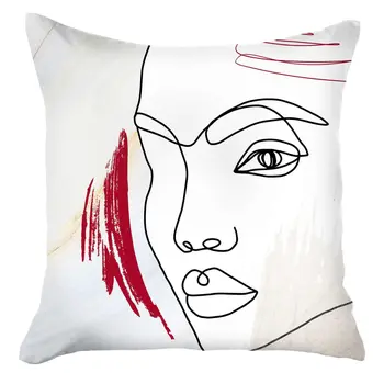 18" Ivory Black And Red Abstract Face Fabric Throw Pillow