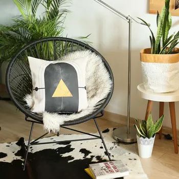Yellow and Cream Arrowhead Printed Throw Pillow