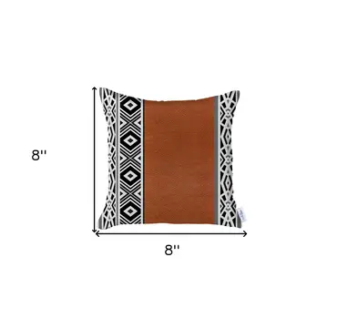 18" Brown Black And White Geometric Faux Leather And Fabric Throw Pillow