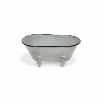 5" Gray Polyresin Hand Painted Decorative Tub Tabletop Sculpture