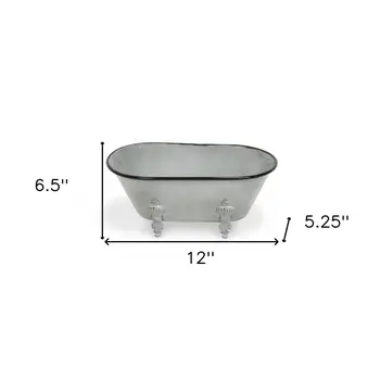 5" Gray Polyresin Hand Painted Decorative Tub Tabletop Sculpture