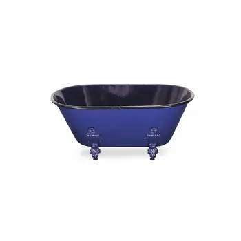 5" Blue Metal Hand Painted Decorative Tub Tabletop Sculpture