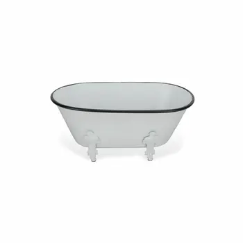 5" White Metal Hand Painted Decorative Tub Tabletop Sculpture
