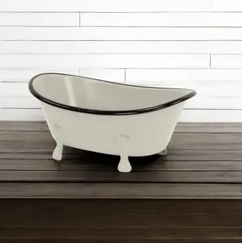 3" Gray Cast Iron Hand Painted Decorative Tub Tabletop Sculpture