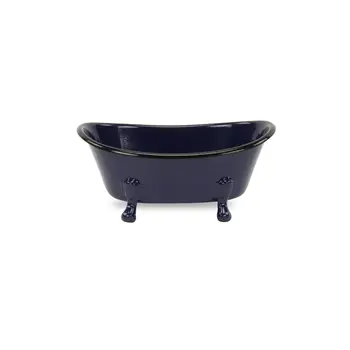 3" Blue Metal Hand Painted Decorative Tub Tabletop Sculpture