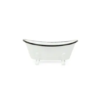 3" White Fabric Hand Painted Decorative Tub Tabletop Sculpture